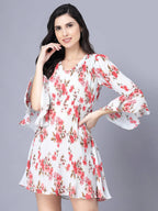 Myshka Georgette Printed 3/4 Sleeve V Neck Women Tunic | Grocsy