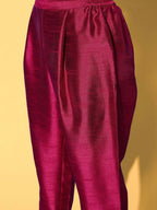Ahalyaa Women's Wine Colour Poly Silk Gold Paste Printed Kurta Pant Set | Grocsy