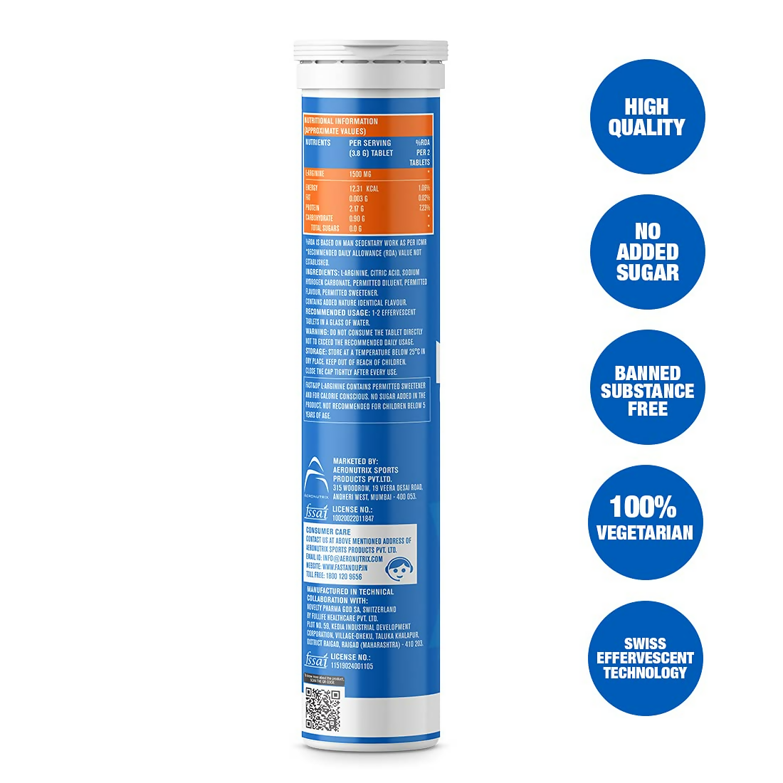 Fast&Up L-Arginine Essentials 1500 Mg & Vitalize Multivitamin Tablets - Orange Flavor | Grocsy