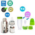 Goodmunchkins Stainless Steel Feeding Bottle With Spoon Food Feeder for Baby Anti Colic Silicon Nipple Feeder 150 ml Combo Pack-Green | Grocsy