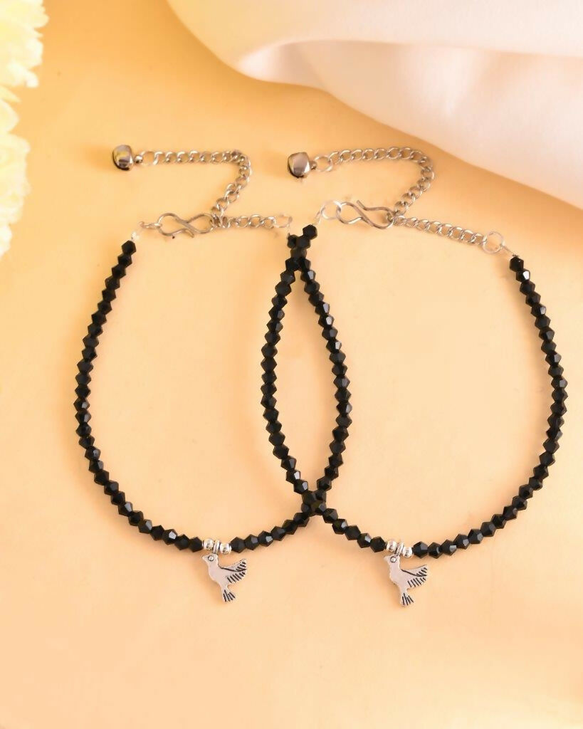 VOJ Set of 2 Bird Black Beads Anklet | Grocsy
