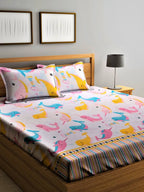 Home Sizzler Pink & White Cartoon Characters 210 TC Single Bedsheet with 1 Pillow Covers | Grocsy