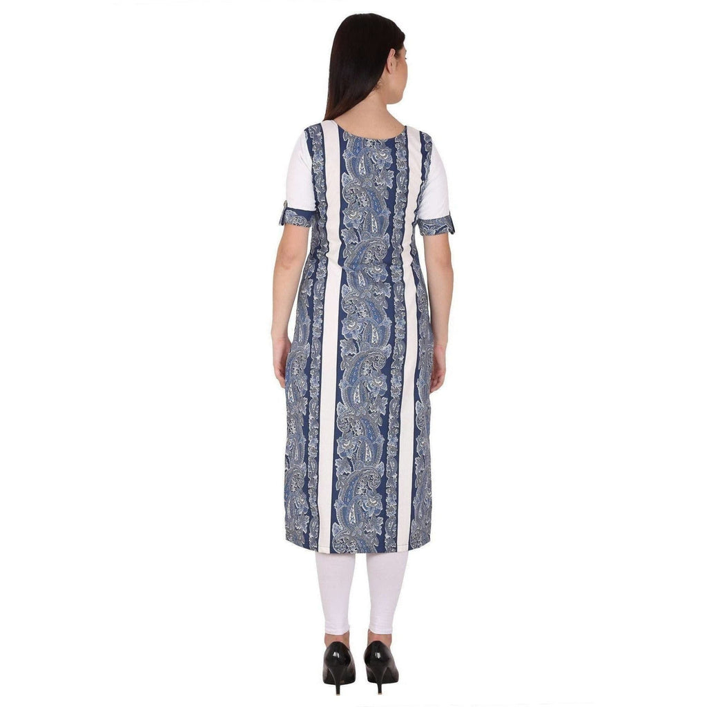 Kanoor Womens Blue Coloured Cotton Straight Kurti | Grocsy