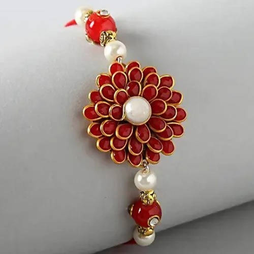 Premium Beads Flower Design Rakhi | Grocsy