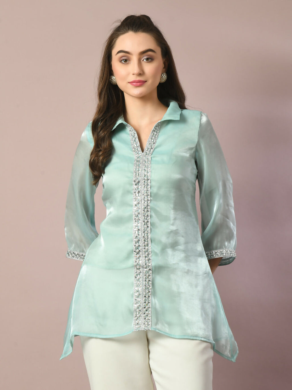 Myshka Women's Blue Solid Longline Party Tunic | Grocsy