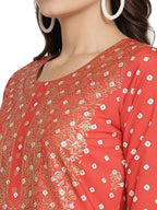 Ahalyaa Red Crepe Bandhani Gold Printed Kurta Pant With Dupatta | Grocsy
