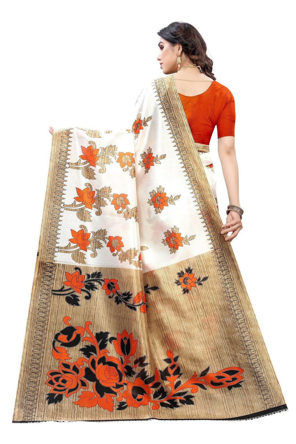 Vamika White Printed Art Silk Saree | Grocsy