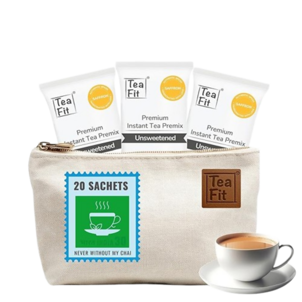 TeaFit Premium NO SUGAR Instant Saffron Tea Premix - Travel Pack | Grocsy