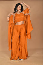Morchari Women And Hand Embroidery Palazzo Set-Mustard | Grocsy