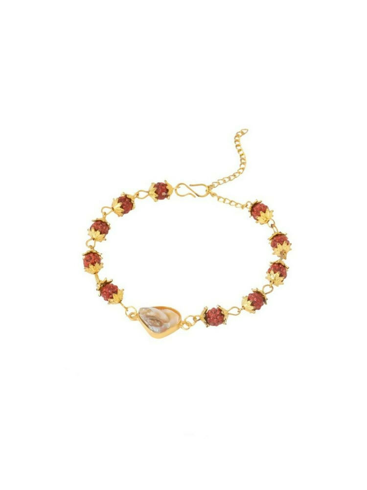 NVR Women's Gold Toned Rudraksh & Pearls Bracelet | Grocsy