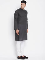 Even Apparels Grey Pure Cotton Men's Kurta With Band Collar | Grocsy