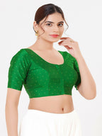 Joban Fashion Green Taffeta Silk Elbow Sleeveless Front Open Blouse | Grocsy