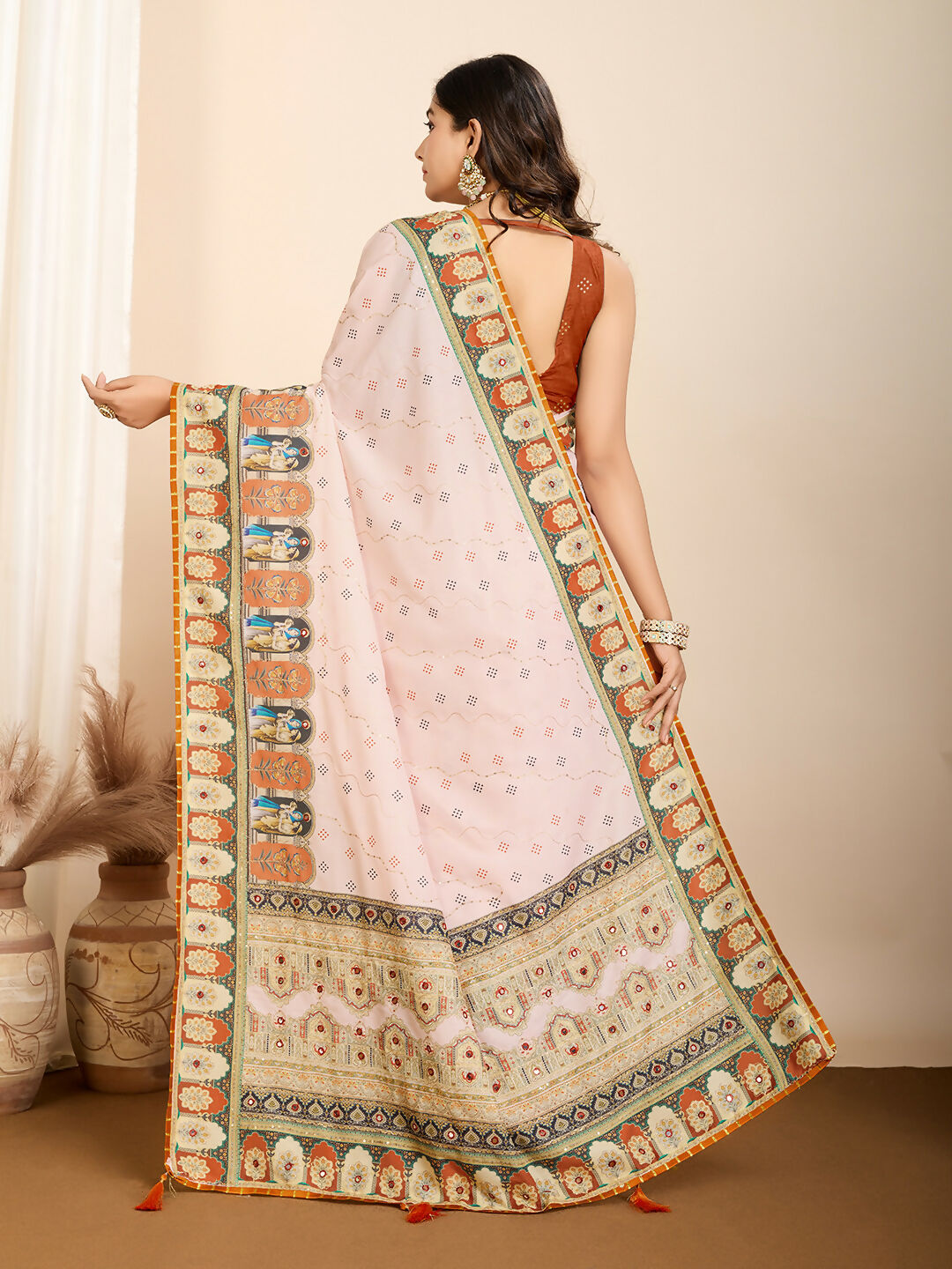 Orange Muslin Cotton Designer Digital Printed Saree - Lavisha | Grocsy