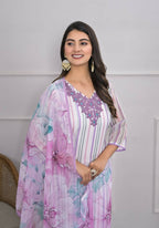 White Viscose Silk Embroidery with Thread and sequence Stitched Suit With Dupatta - Tanisha | Grocsy