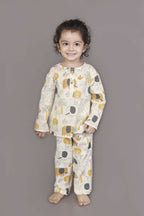 Breathables White Animal Print Cotton Nightsuit Set | Boys & Girls Kids Sleepwear | Grocsy