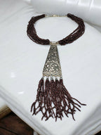 Inhanns Day-To-Dinner Tie Shaped Oxidized Black Metal Multi-Layered Long Only Necklace - Coffee Necklace | Grocsy