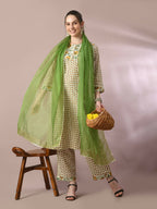 Myshka Women's Multi Printed Cotton Straight Party Kurta Set With Dupatta | Grocsy