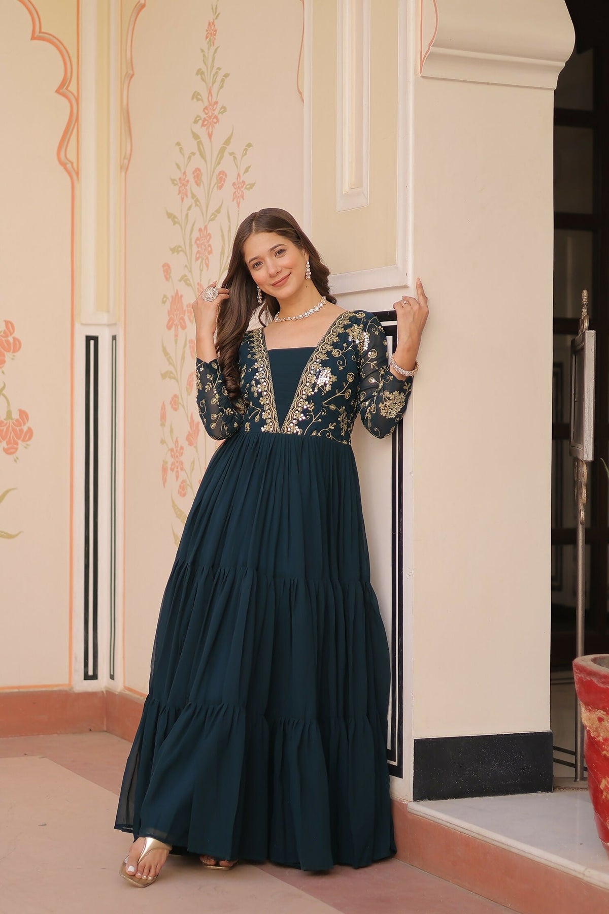 Joban Fashion Rama Georgette Sequence Embroidery Work Dress | Grocsy
