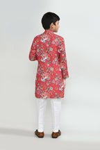 Joban Fashion Cotton Silk Red Kurta With Straight Fit Pant | Grocsy
