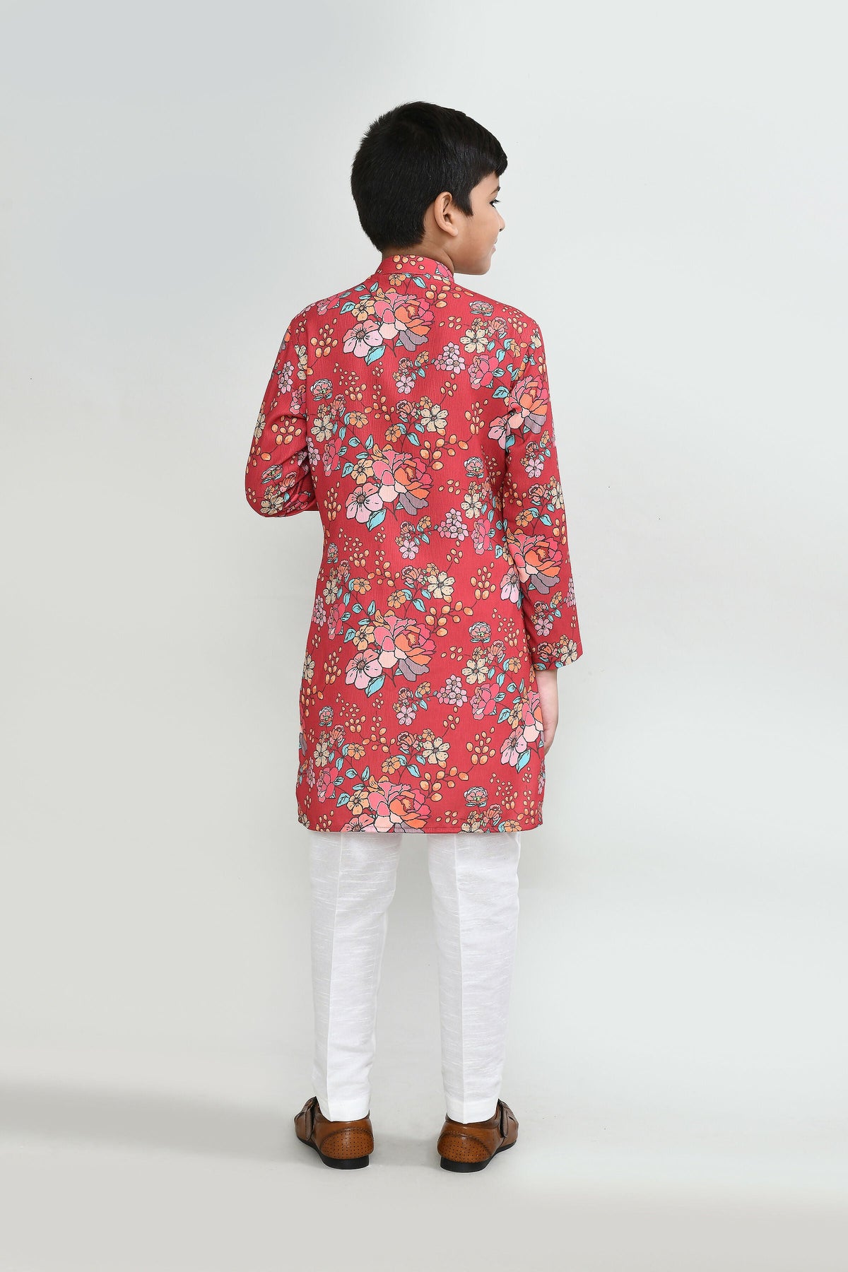 Joban Fashion Cotton Silk Red Kurta With Straight Fit Pant | Grocsy