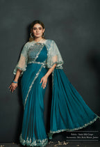 Blue Satin Silk Crepe Cord Sequence & Thread Embroidered & Stone Work Saree - Moh-Manthan Royal Enigma | Grocsy