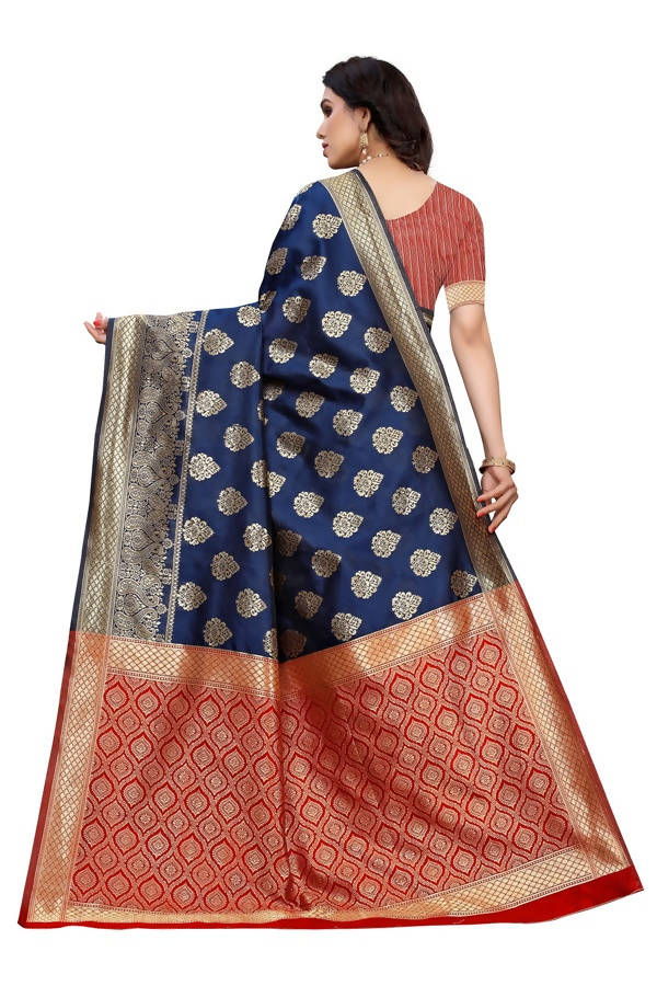 Vamika Banarasi Jacquard Weaving Blue Saree (Dangal Blue) | Grocsy