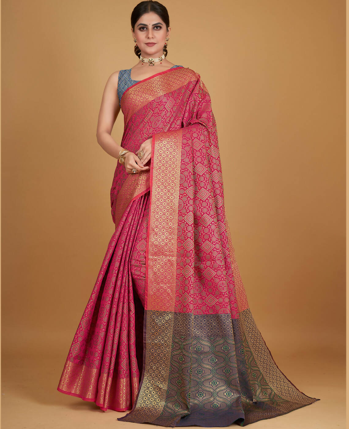 Pink Silk Woven Design Saree With Unstitched Blouse Piece - Akshita | Grocsy