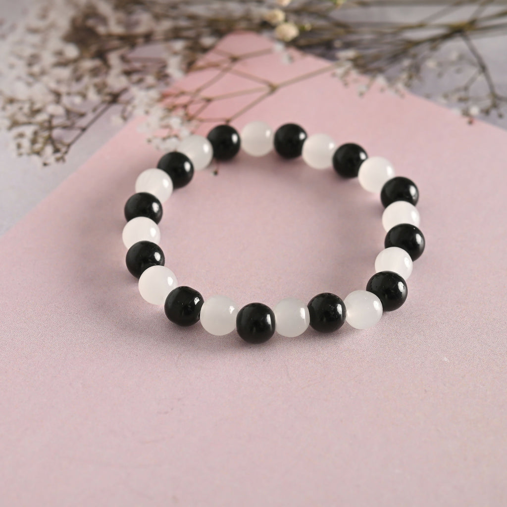 NVR Men & Women White Marble Crystal Beaded Elasticated Bracelet | Grocsy