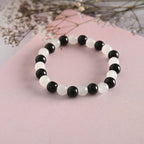 NVR Men & Women White Marble Crystal Beaded Elasticated Bracelet | Grocsy