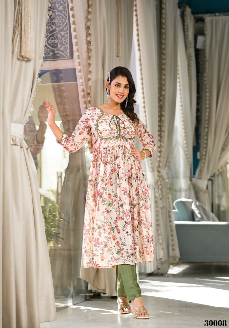 Designer Stylish Cream Slim Georgette Stitched Suit With Dupatta - Kiyara | Grocsy