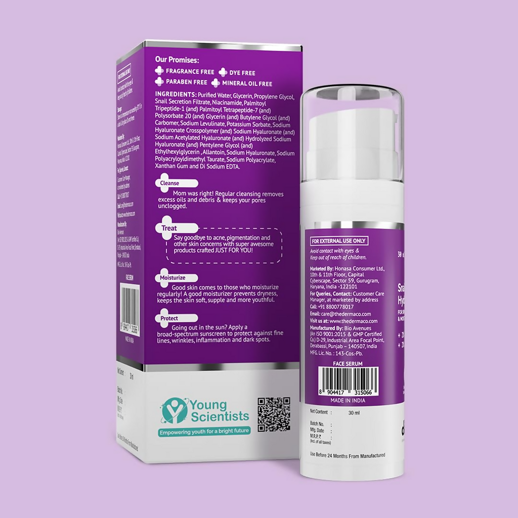The Derma Co Snail Peptide 96 Hydrating Serum With Niacinamide & Peptide Complex For Smooth & Moisturized Skin | Grocsy