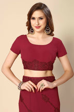 Maroon Georgette Embroidered and Stone Work Saree with Unstitched Blouse Piece - Roozal | Grocsy