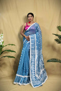 Exclusive Collection Beautiful Light Blue Jaal Jamdani Saree | Grocsy