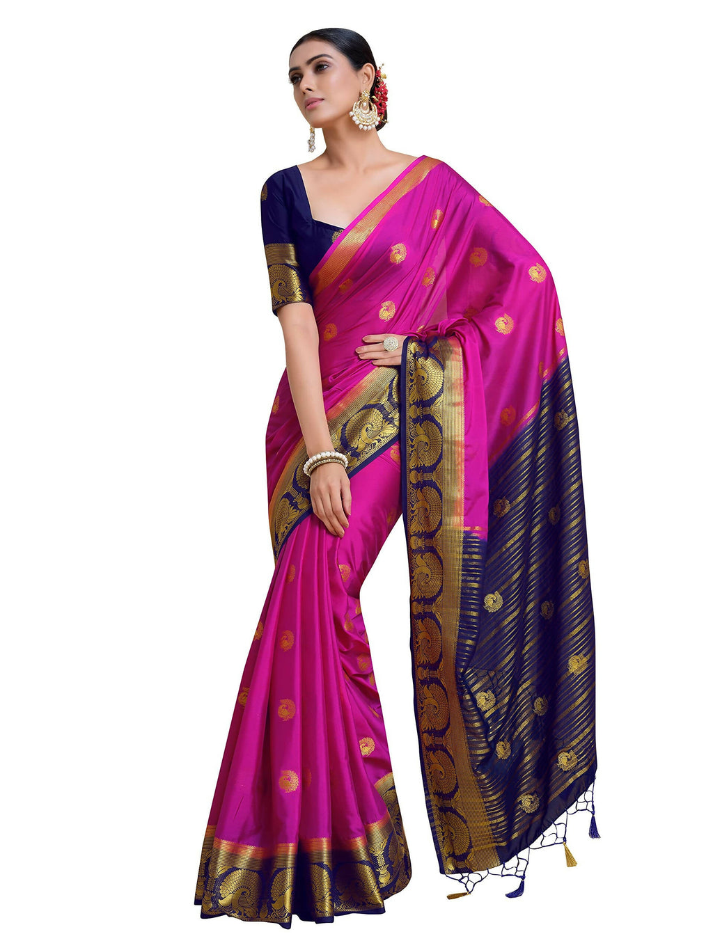 Mimosa Women's Pink Mysore Silk Crepe Saree | Grocsy