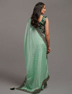PR Fashion Pista Chinon Embroidery Lace Saree | Grocsy