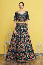 Blue Silk Semi-Stitched Wedding Bridal Lehenga - Nimaya | Grocsy