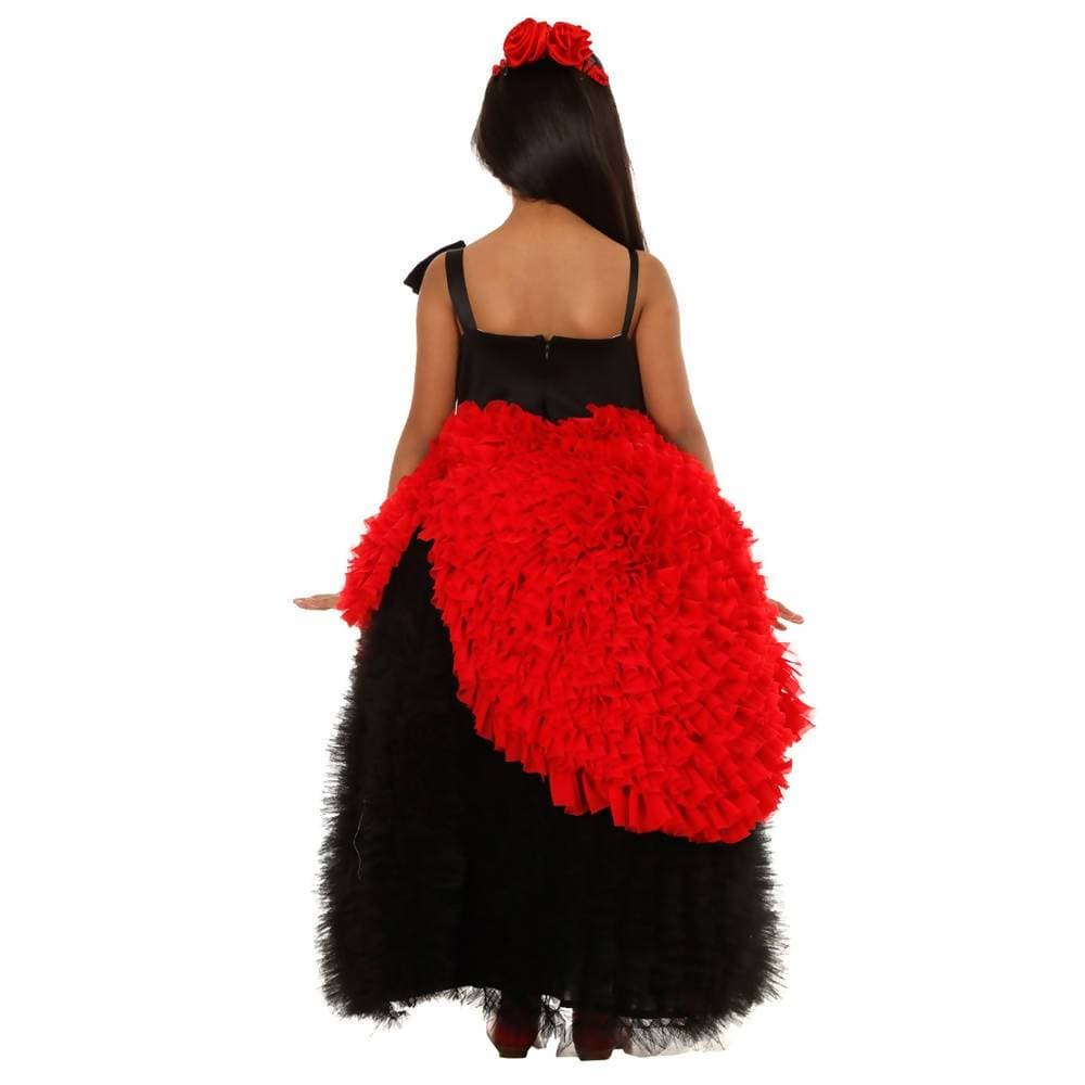 Asmaani Baby Girl's Red & Black Colour Satin A-Line Maxi Full Length Dress (AS-DRESS-22072) | Grocsy