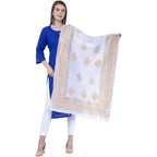 A R Silk Women's Gold Flowers Print Silk White Dupattas and Chunnis | Grocsy