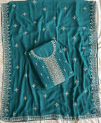 KC Aqua Blue Georgette Straight Suit With Heavy Embroidery | Grocsy