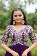 Vastranavya Faux Blooming with Embroidery Zari Sequins-work Gown - Purple | Grocsy