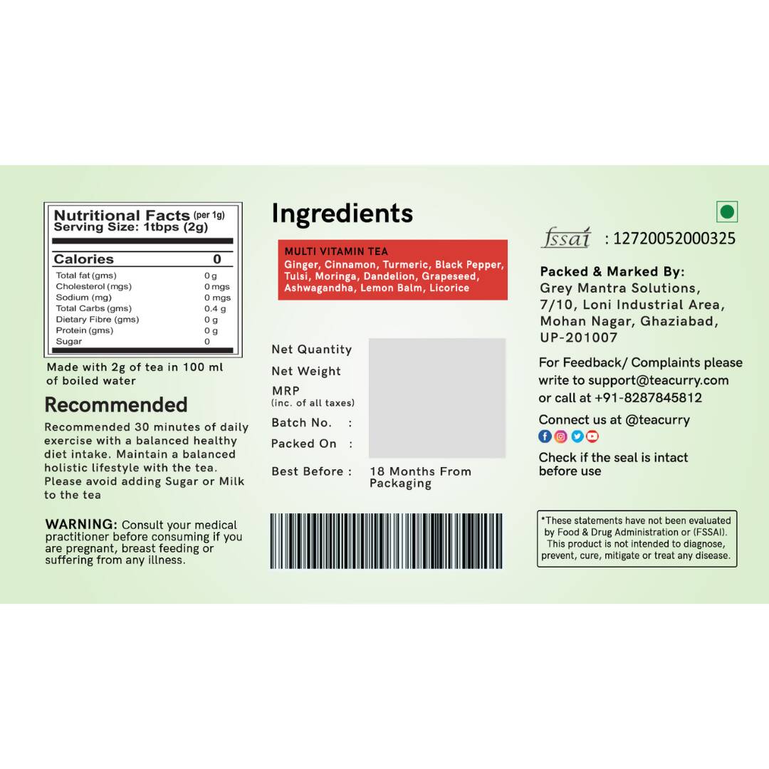 Teacurry Multi Vitamin Tea Bags | Grocsy