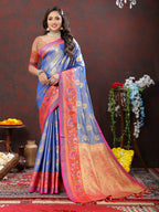 Lorenvalley Fashion Lavender Kanjivaram Silk Woven Design with Zari Weaving Saree | Grocsy