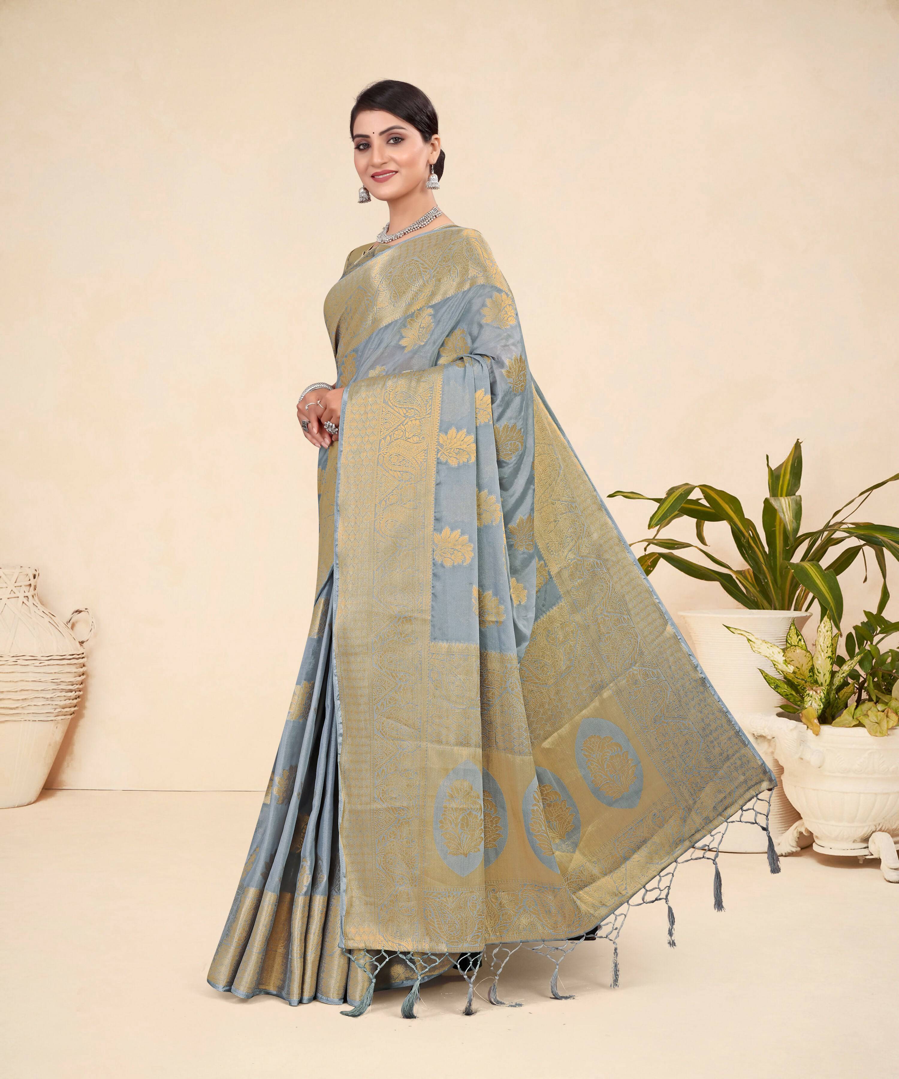 Grey Viscose Weaving Designer Saree - Vandini | Grocsy