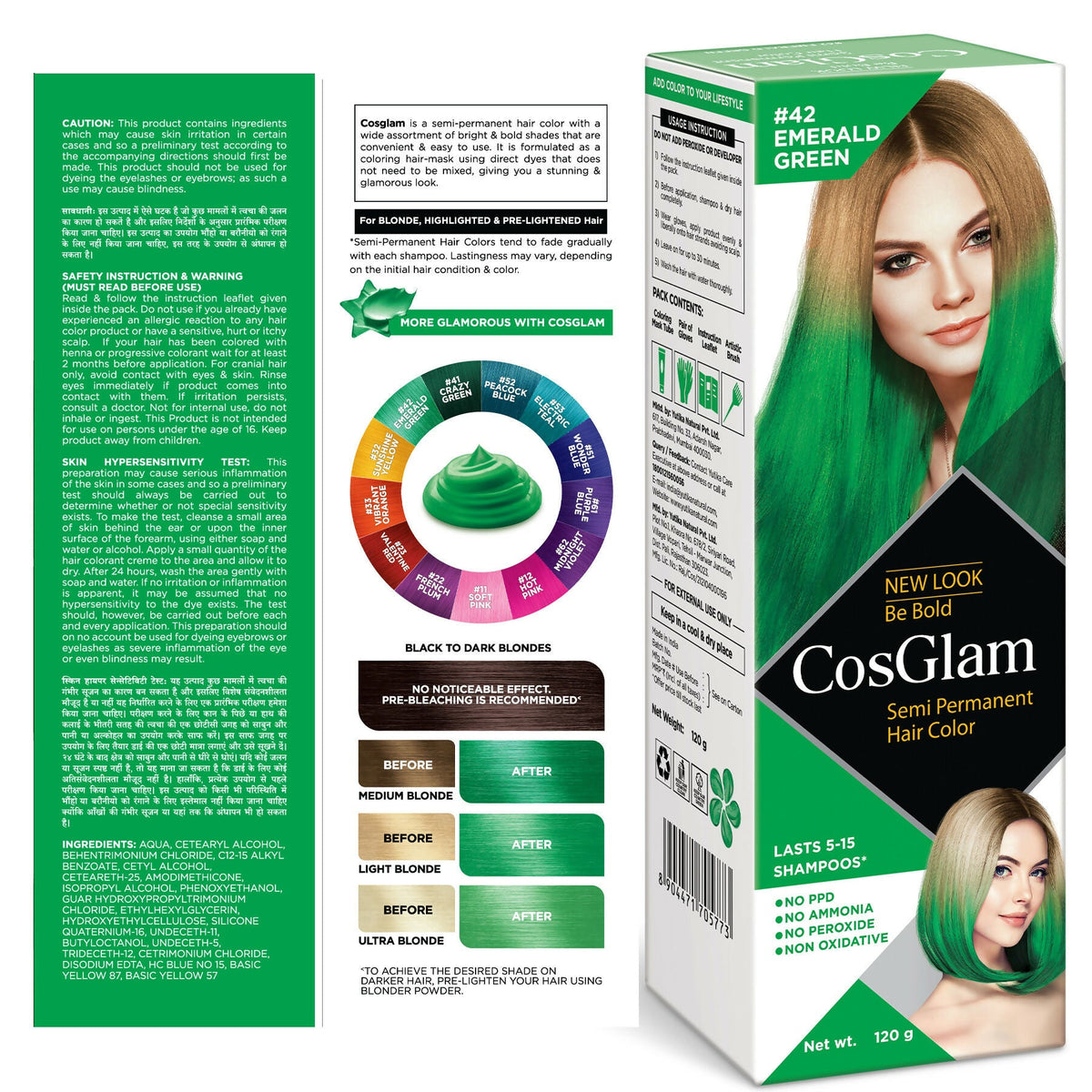 Cosglam Semi Permanent Hair Color for Women & Men (#42 Emerald Green) | Grocsy