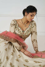 Kesar Fab White Zari Silk Hand_Woven Lehenga | Grocsy