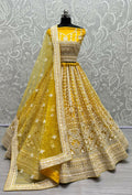 Jyoti Fashion Women's Yellow Net Patterned Thread Embroidered with Sequins Wedding Lehenga Choli | Grocsy