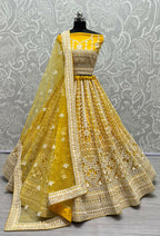 Jyoti Fashion Women's Yellow Net Patterned Thread Embroidered with Sequins Wedding Lehenga Choli | Grocsy