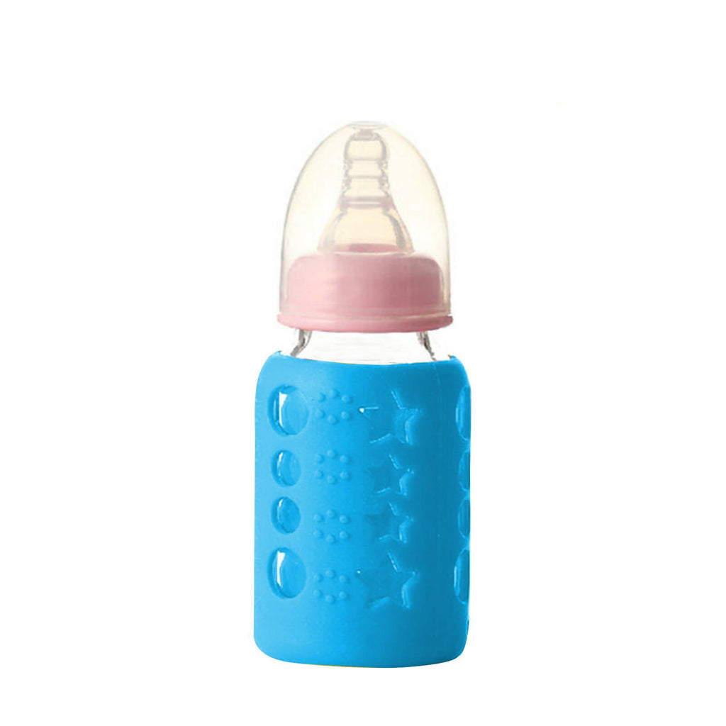 Safe-O-Kid Silicone Baby Feeding Bottle Cover Cum Sleeve for Insulated Protection 120mL- Blue | Grocsy