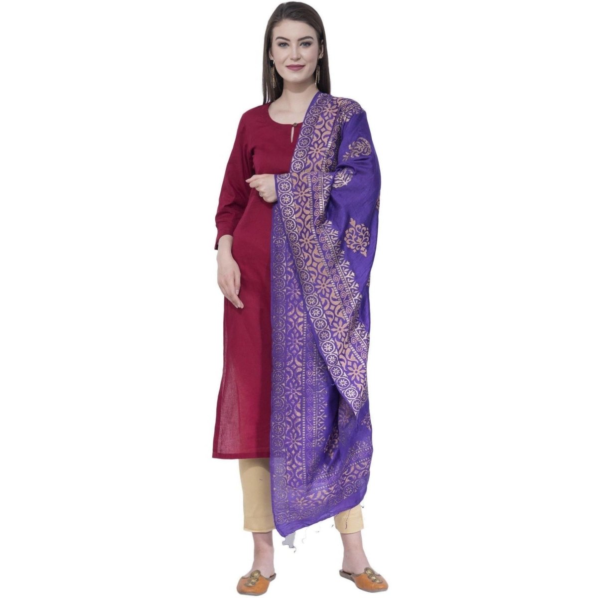 A R Silk Purple Color Chanderi Gold Print Dupattas and Chunnis | Grocsy