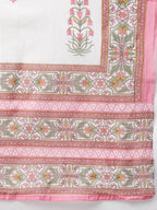 Yufta Women Pink & Yellow Handblock Printed Pure Cotton Kurta with Trouser & Dupatta | Grocsy